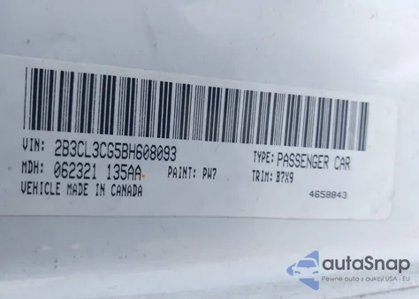 2011 Dodge Charger z USA, uszkodzony, nr VIN 2B3CL3CG5BH608093